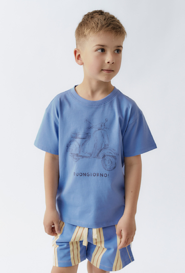 Niebieski t-shirt chłopięcy ze skuterem