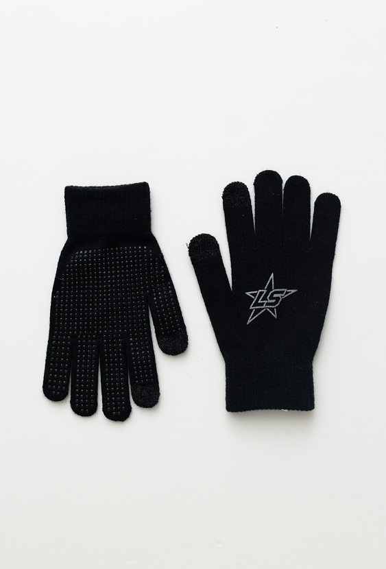 Czarne rękawiczki dziecięce z nadrukiem.