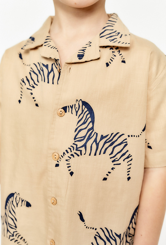 Koszula z krótkim rękawem - beżowa w zebry