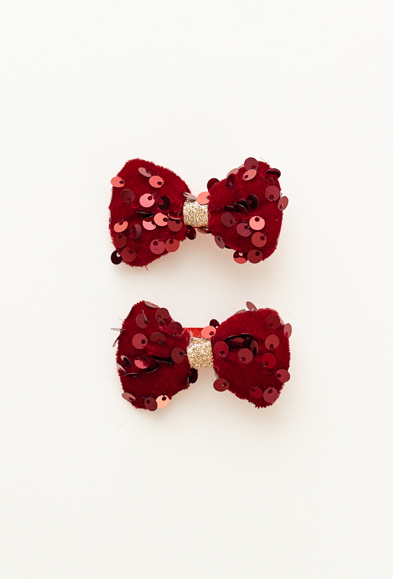 Zestaw spinek – czerwone kokardki z cekinami