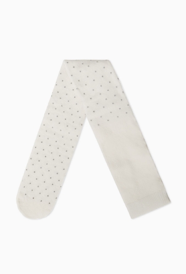 Rajstopy dla dziewczynki - białe w srebrne kropki 5.10.15.