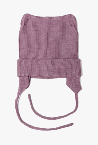 Czapka niemowlęca na zimę - fioletowa z wiązaniem pod szyją