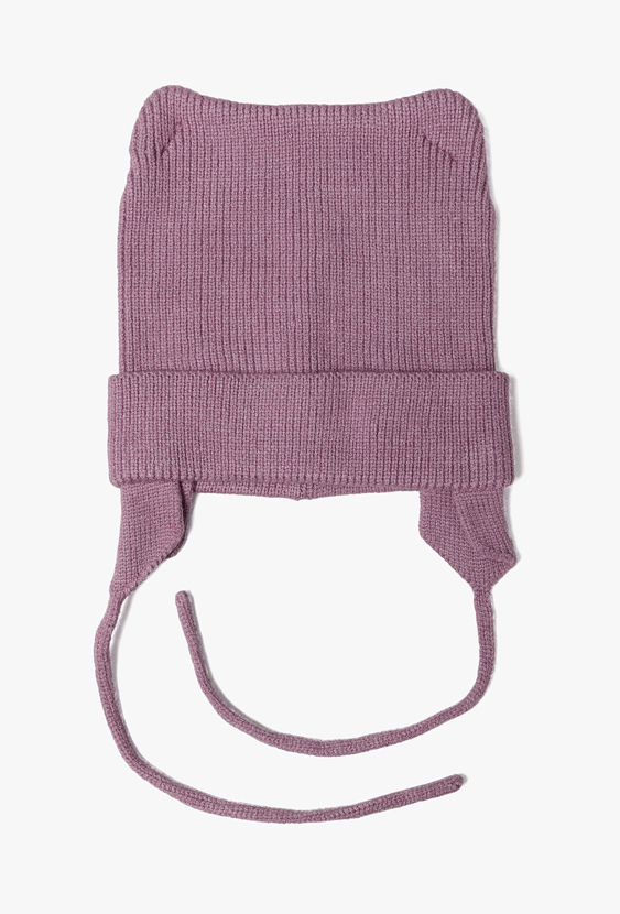 Czapka niemowlęca na zimę - fioletowa z wiązaniem pod szyją