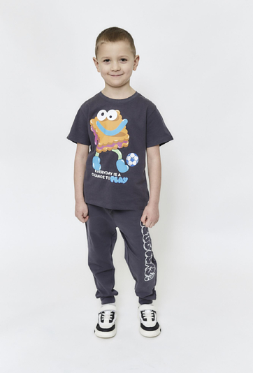 Grafitowe spodnie dresowe z nadrukiem