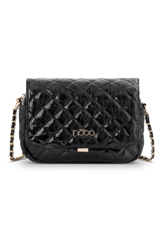 Czarna pikowana listonoszka NOBO z klapką i łańcuszkiem