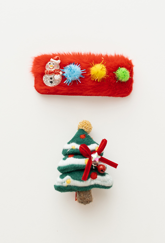 Świąteczne spinki do włosów dla dziewczynki – Mikołaj i choinka.