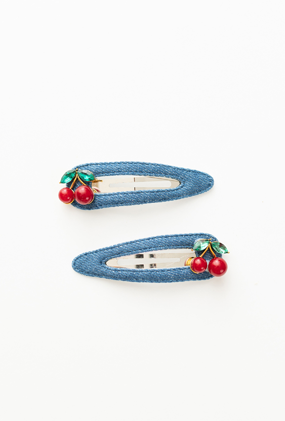 Zestaw spinek dla dziewczynki – denim z wiśniami.