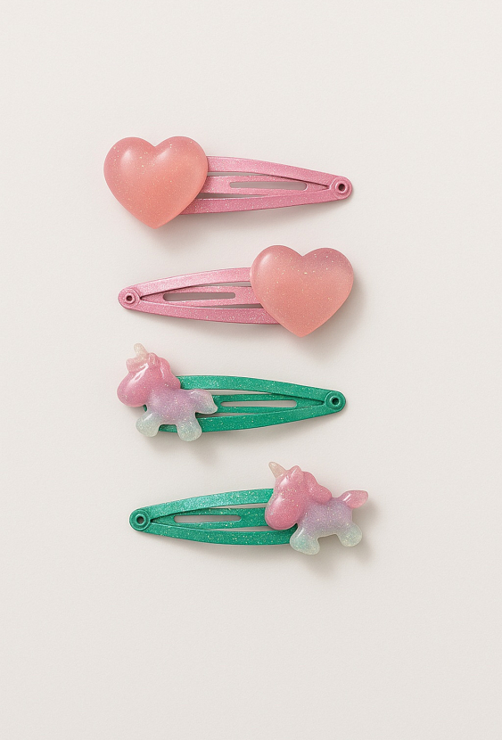 Zestaw spinek do włosów z serduszkami i jednorożcami