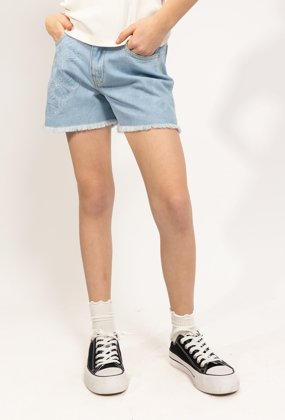 Dziewczęce szorty jeansowe z kwiatowym wzorem