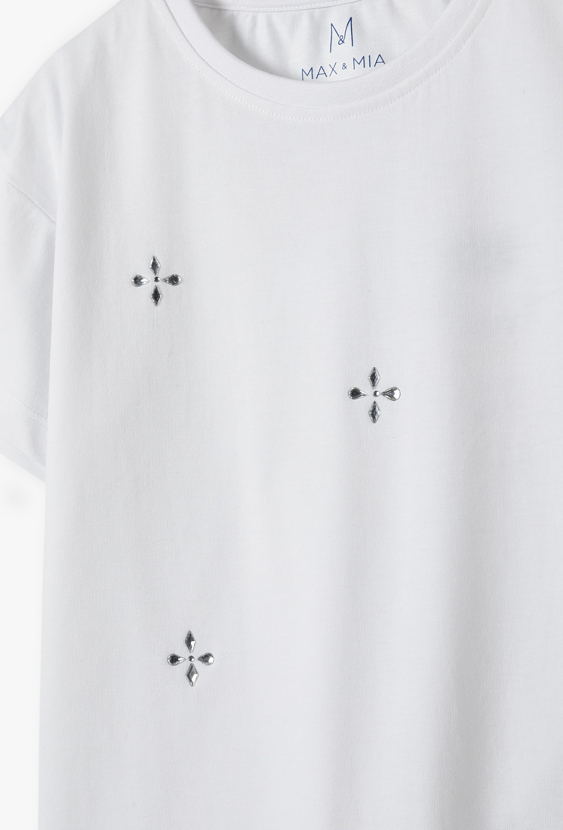 T-shirt dziewczęcy z błyszczącymi dżetami