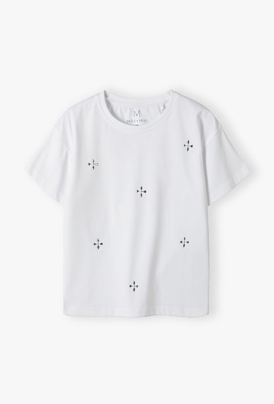T-shirt dziewczęcy z błyszczącymi dżetami