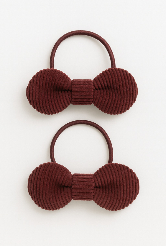 Zestaw 2 bordowych gumek do włosów z kokardkami