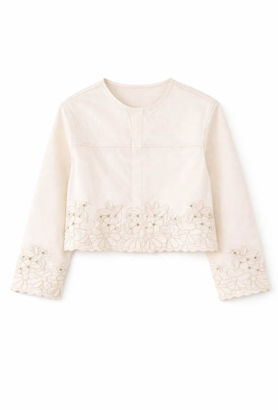 Dziewczęca kurtka jeansowa z ażurowym haftem