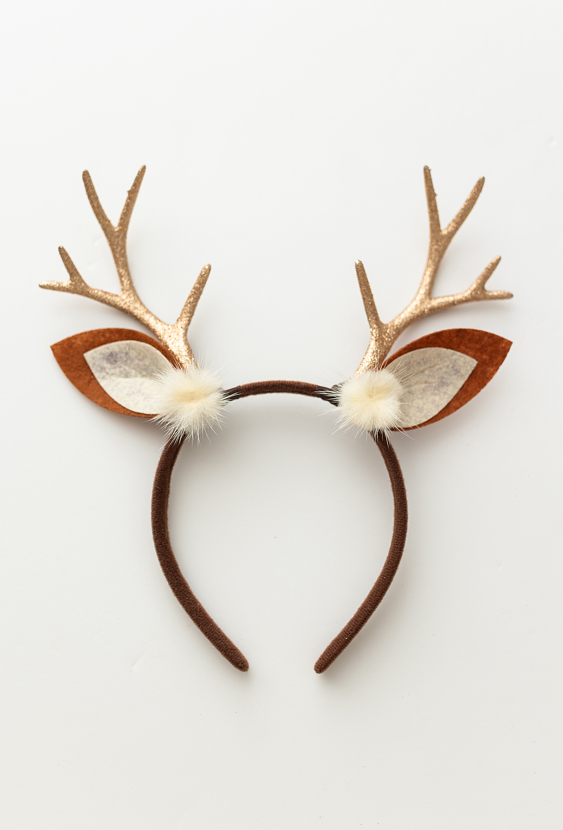 Świąteczna opaska z rogami renifera i uszkami
