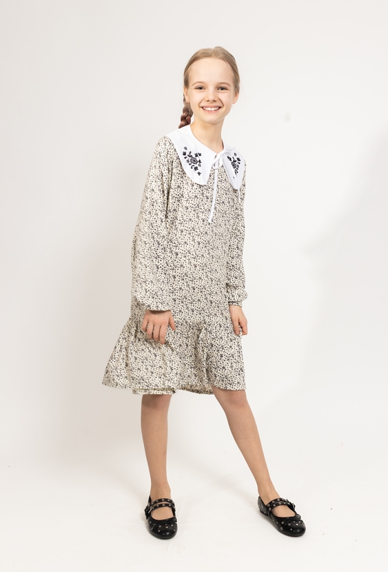 Dziewczęca sukienka w kwiaty z odpinanym kołnierzykiem