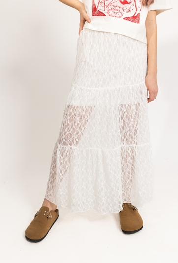 Długa spódnica koronkowa dla dziewczynki – z podszewką