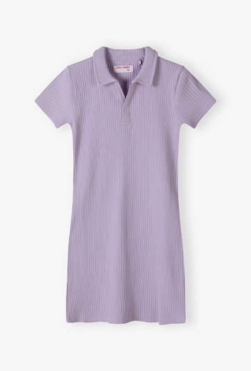 Fioletowa sukienka dziewczęca z dzianiny w prążki