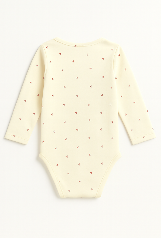 Jasnożółte body dziewczęce z długim rękawem i nadrukiem kwiatków