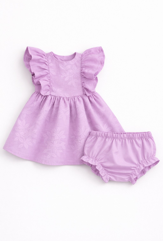 Uroczy komplet niemowlęcy dla dziewczynki – sukienka i bloomersy