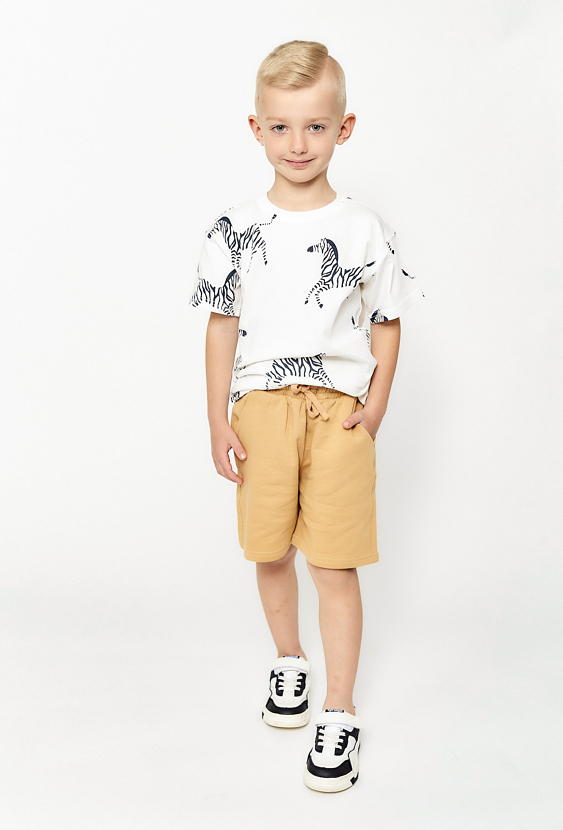 komplet ubrań na lato - biały t-shirt w zebry i szorty