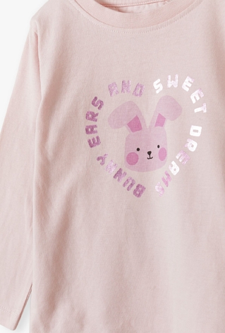 Piżama dziewczęca z długim rękawem - różowa w króliczki