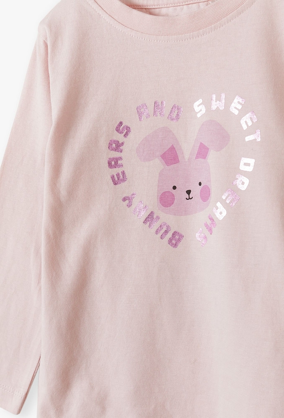 Piżama dziewczęca z długim rękawem - różowa w króliczki