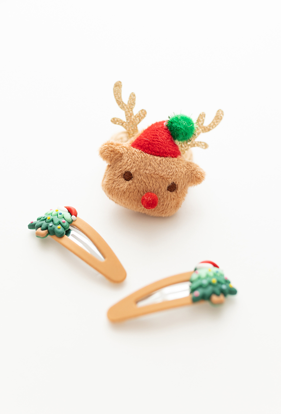 Świąteczny zestaw do włosów dla dziewczynki – renifer i choinki.