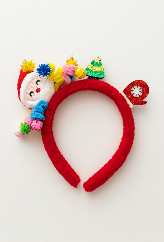 Świąteczna opaska dla dziewczynki z Mikołajem i choinką.