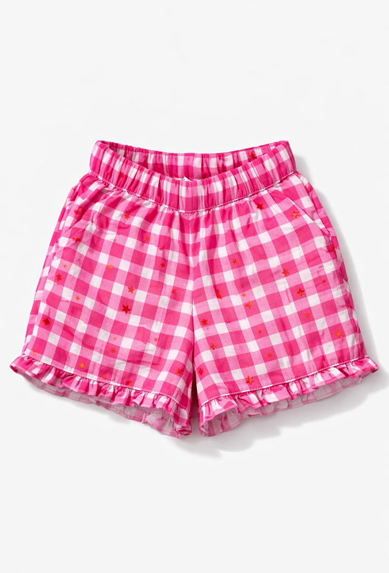 Szorty dziewczęce w kratkę z falbanką