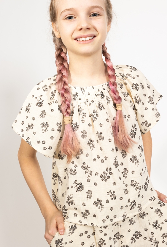 Dziewczęca bluzka z muślinu bawełnianego w kwiatowy wzór