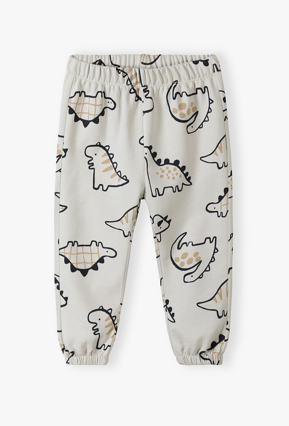 Spodnie dresowe niemowlęce - szare w dinozaury