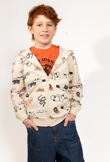 Chłopięca rozpinana bluza z kapturem i nadrukiem