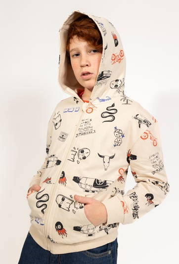 Chłopięca rozpinana bluza z kapturem i nadrukiem