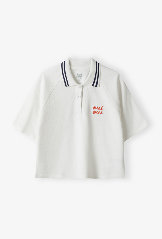 Koszulka polo dziewczęca z haftem „Oui Oui”
