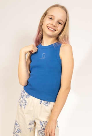 Koszulka na ramiączka w prążek z aplikacją z dżetów