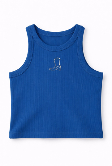 Koszulka na ramiączka w prążek z aplikacją z dżetów