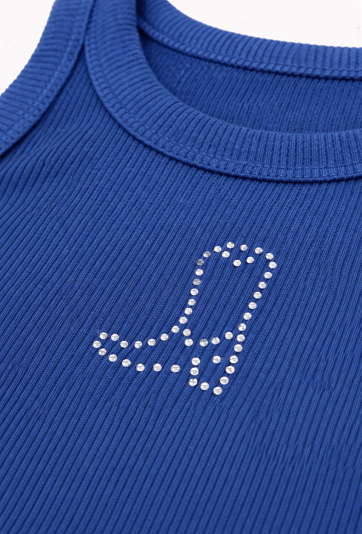 Koszulka na ramiączka w prążek z aplikacją z dżetów