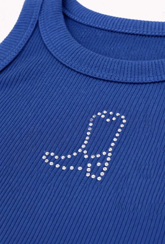 Koszulka na ramiączka w prążek z aplikacją z dżetów