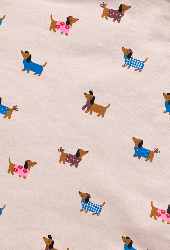 Różowy dwustronny komin dziecięcy – jamniki.