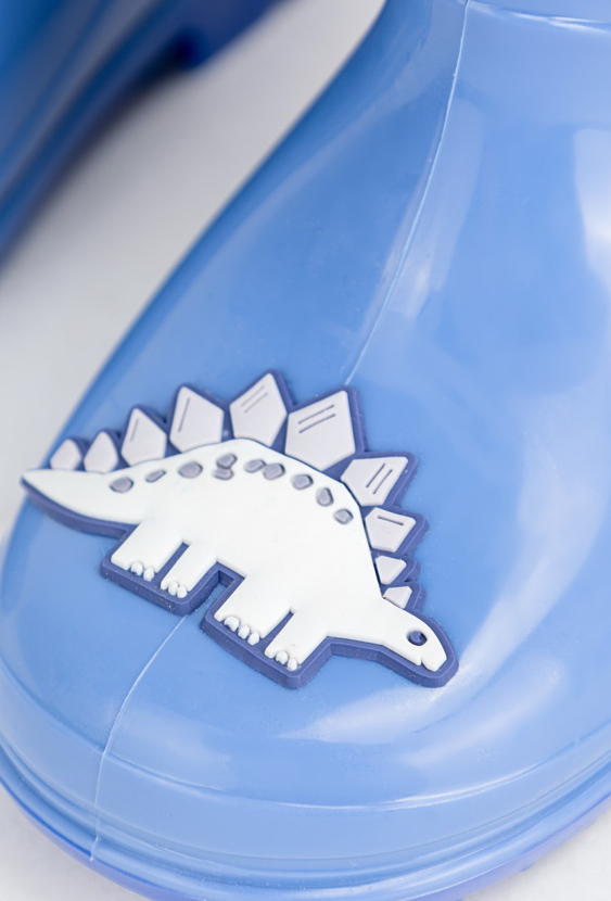 Niebieskie kalosze dziecięce z wkładką i motywem dinozaura