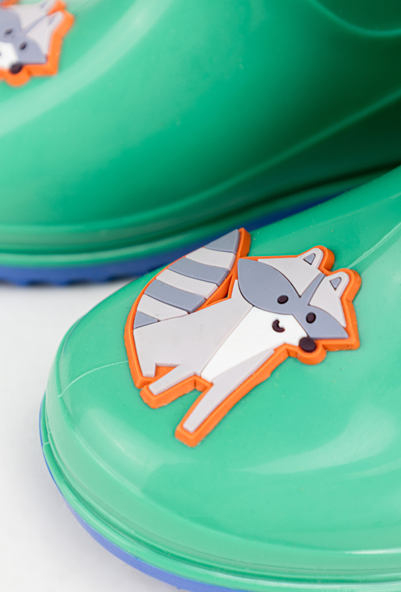 Zielone kalosze chłopięce z ociepleniem i aplikacjami