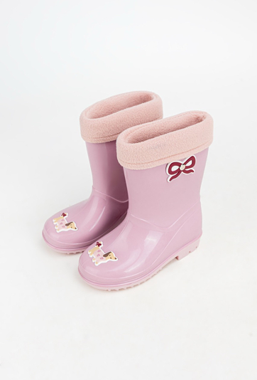 Różowe kalosze dziecięce z wkładką i motywem pieska