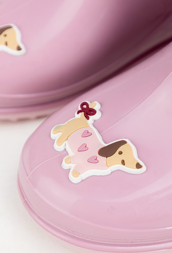 Różowe kalosze dziecięce z wkładką i motywem pieska