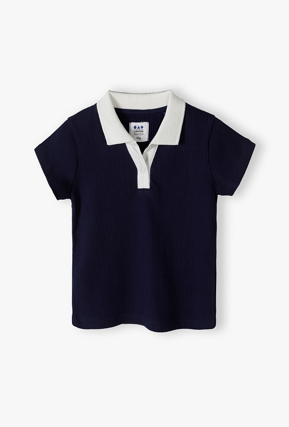 Granatowy t-shirt z białym kołnierzykiem - Limited Edition