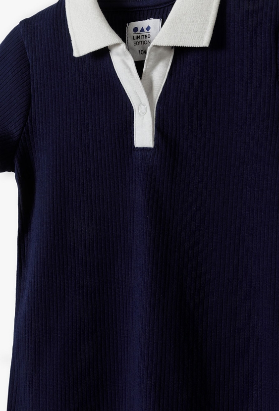 Granatowy t-shirt z białym kołnierzykiem - Limited Edition