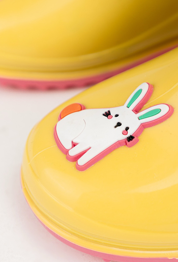 Żółte kalosze dziecięce z wkładką i aplikacją króliczka