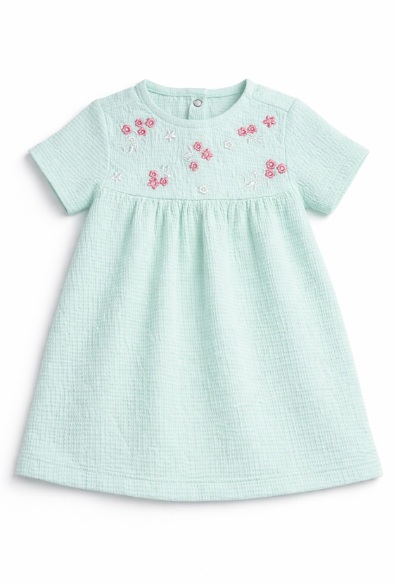 Sukienka niemowlęca z krótkim rękawem z haftami w kwiatki