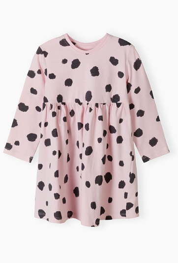 Różówa sukienka z długim rękawem w kropki