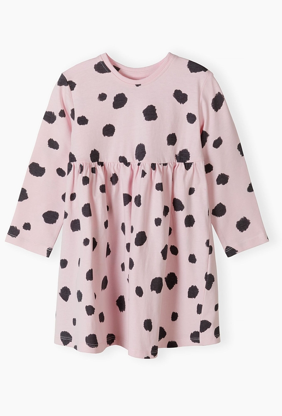 Różówa sukienka z długim rękawem w kropki