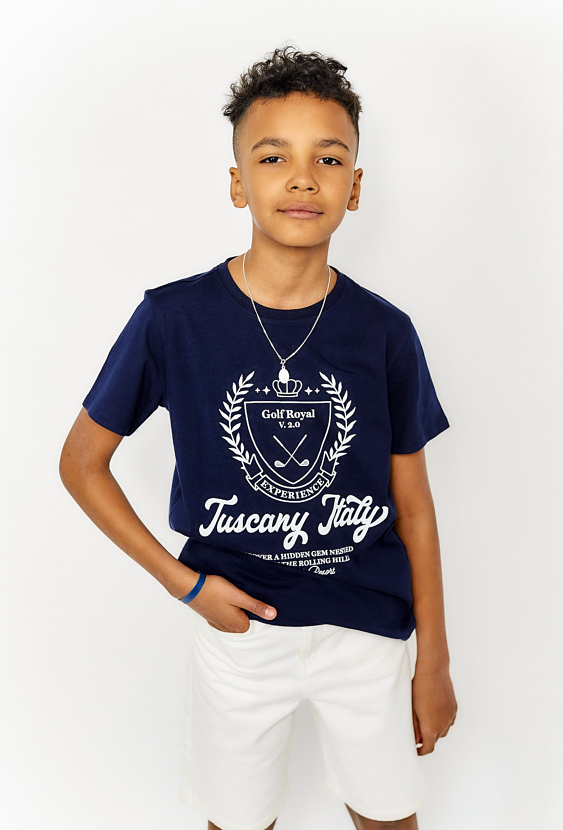 T-shirt chłopięcy granatowy z nadrukiem